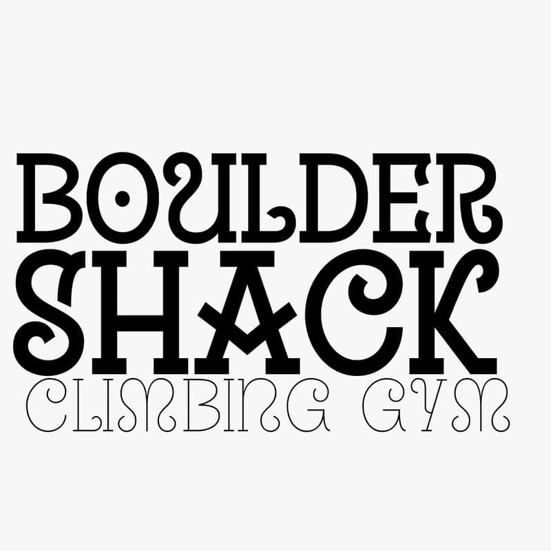 The words Boulder Shack Climbing Gym in heavy hand drawn lettering
